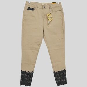Hybrid Company Pants Size 14 Super Stretch Skinny High Rise Lace Ankle Tan NWT